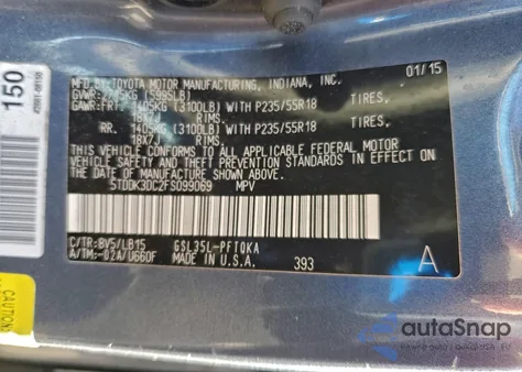 2015 Toyota Sienna Xle from USA, damaged, VIN 5TDDK3DC2FS099069